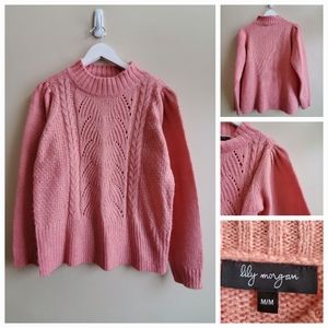 Lily Morgan pink sweater with little puff sleeves, romantic sweater M